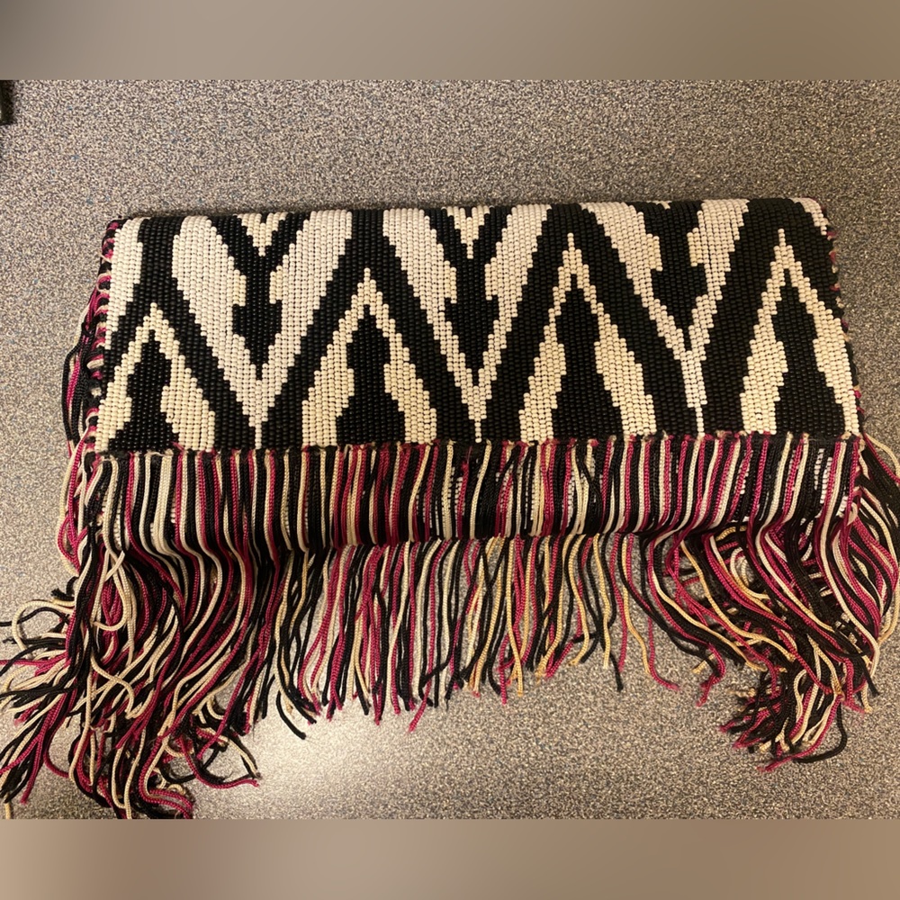 Deepa Gurnani beaded and fringe clutch bag